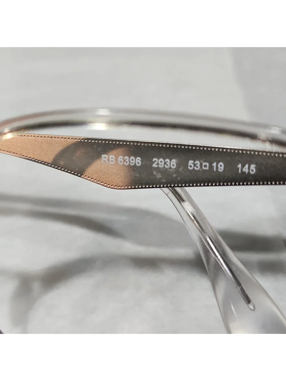 Ray Ban RB6396 2936 No Nose Pad Clear Silver Metal Round Eyeglasses 53-19 145
